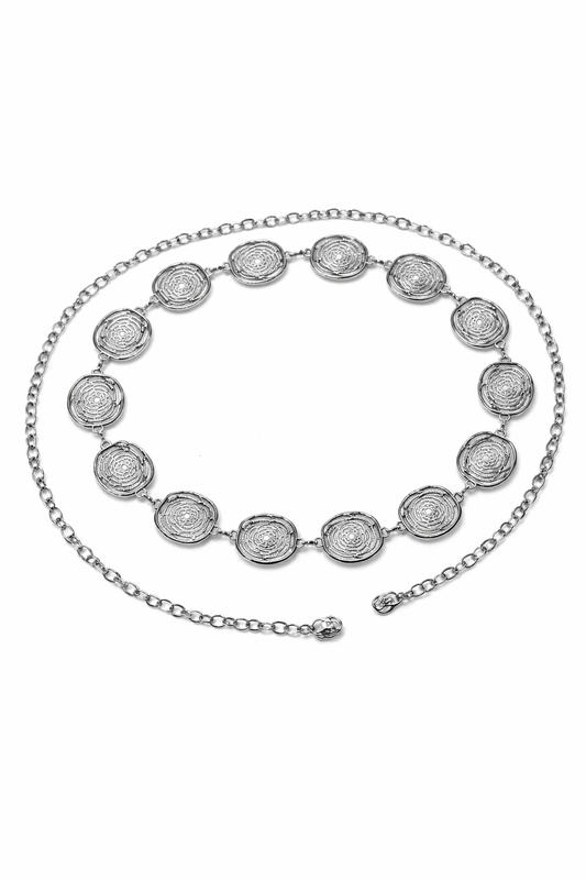 Silver-Tone Circular Engraved Disc Waist Chain (Kamarband)
