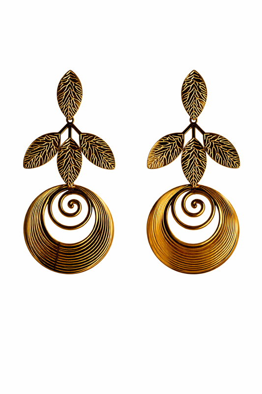 Gold-Tone Leaf & Spiral Statement Drop Earrings
