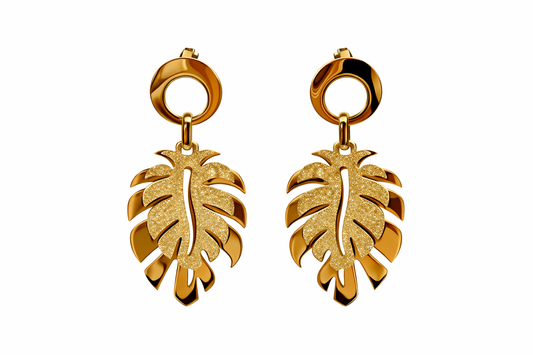 Golden Tropical Leaf Dangle Earrings