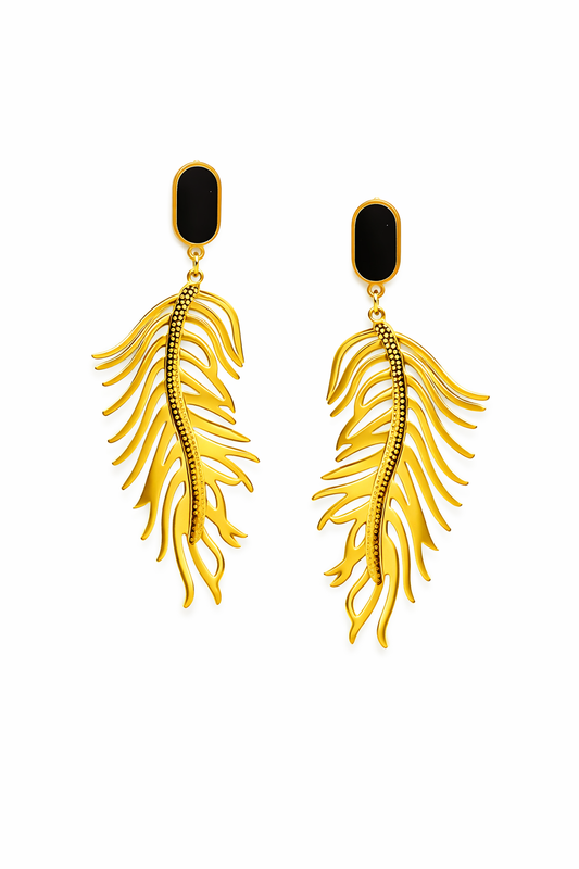 Gold-Tone Palm Leaf Drop Earrings