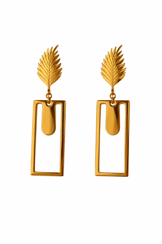 Golden Leaf Geometric Drop Earrings