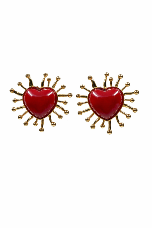 Golden Radiant Heart Statement Earrings