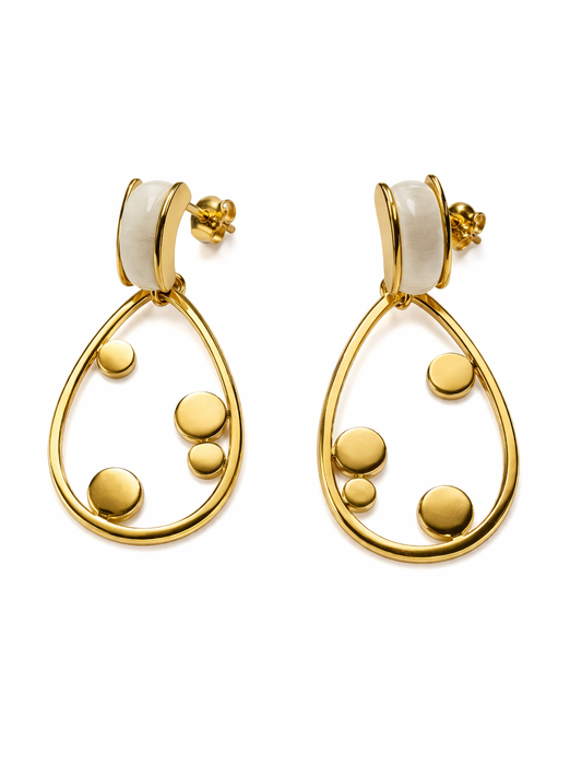 Gold-Plated White Enamel Drop Earrings for Women | Elegant Teardrop Dangle Earrings with Modern Minimal Design | Lightweight Fashion Jewelry