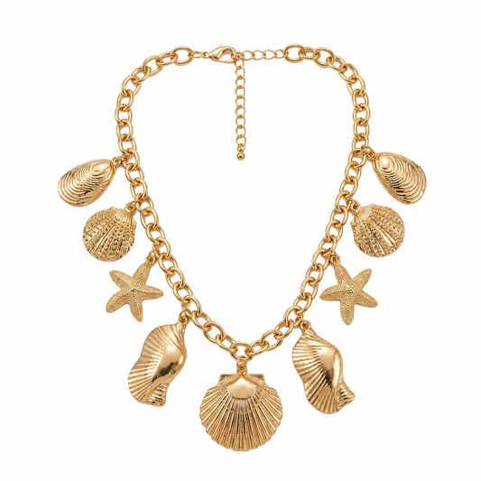 Pusha Coastal Charm Gold-Plated Shell & Starfish Statement Necklace for Women