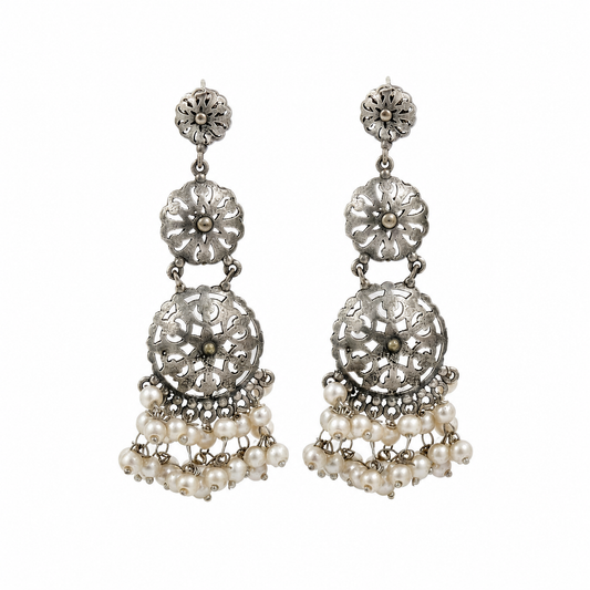 Regal Bloom Pearl Jhumka Earrings