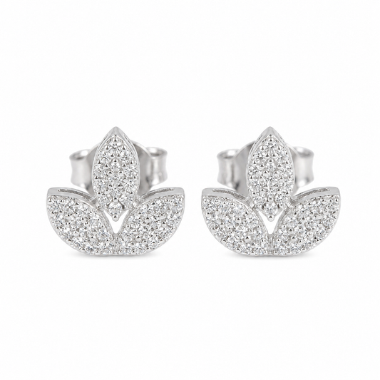 Triple Leaf Sparkle Stud Earrings