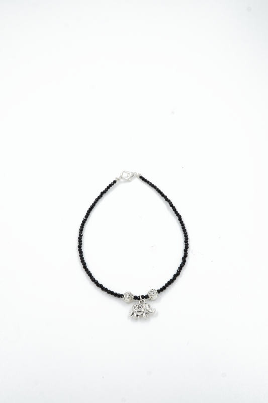 Black Beaded Elephant Charm Anklet