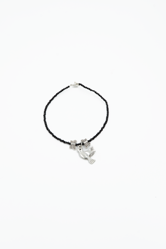 Black Beaded Dove Charm Anklet