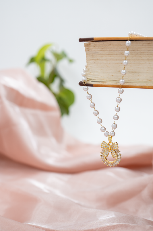 Pearl Bow Charm Necklace