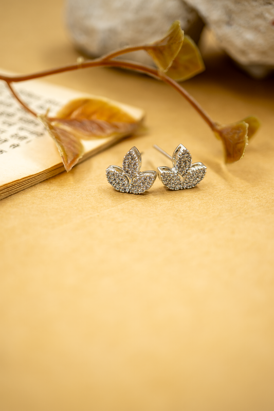 Triple Leaf Sparkle Stud Earrings