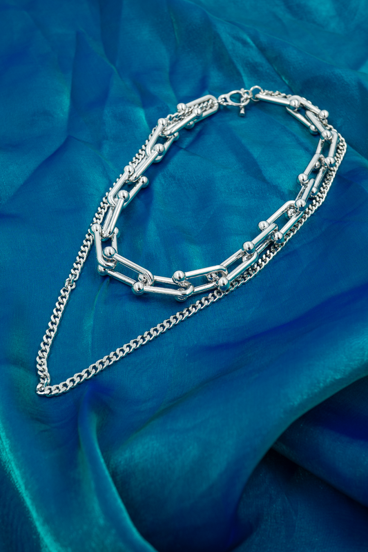 Silver Fusion Link Layered Necklac