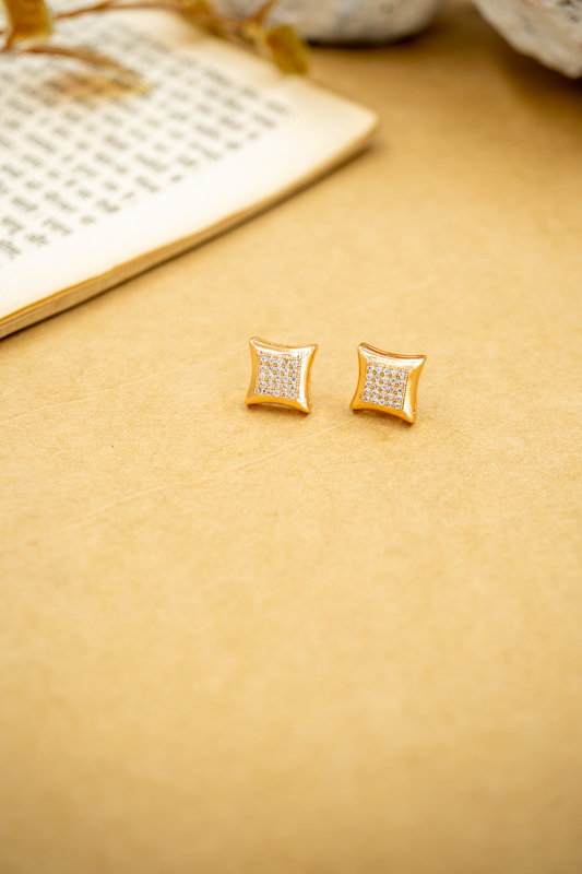 Satin Gold Cushion Stud Earrings
