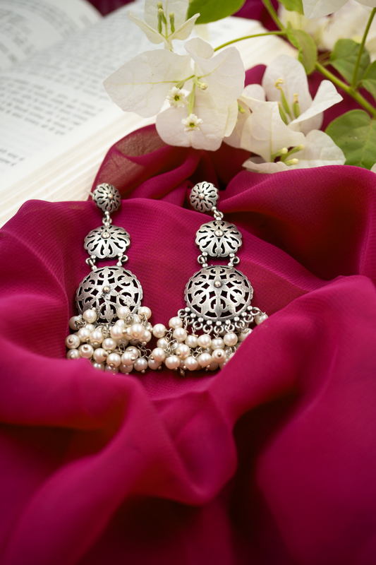 Regal Bloom Pearl Jhumka Earrings