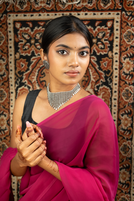 Oxidized Silver Beaded Leaf Choker Set