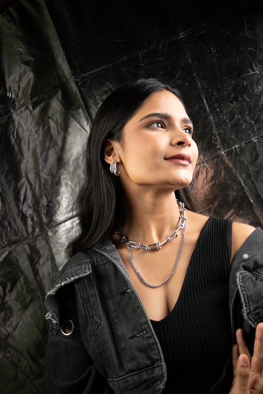 Silver Fusion Link Layered Necklac