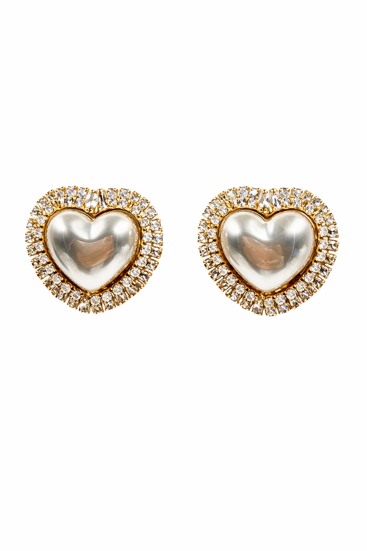 Pearl Heart Crystal Stud Earrings