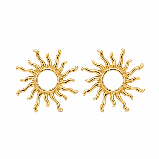 Gold Plated Sun Design Stud Earrings