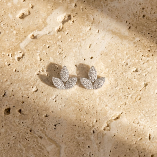 Triple Leaf Sparkle Stud Earrings