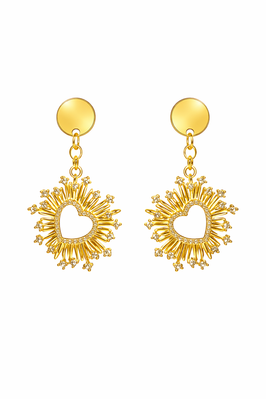 Radiant Heartburst Gold Drop Earrings