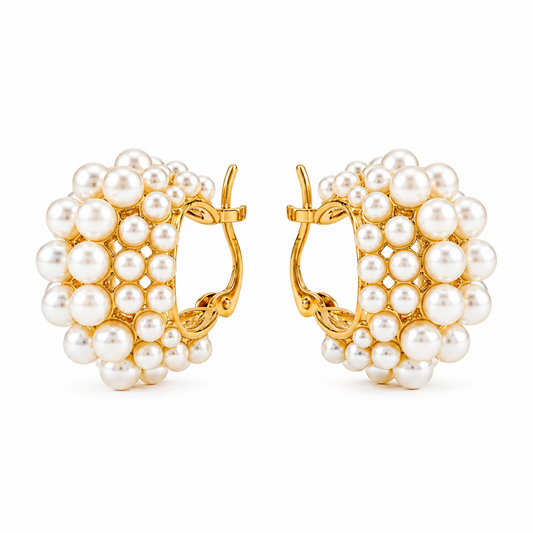 Elegant Gold-Plated Pearl Cluster Earrings