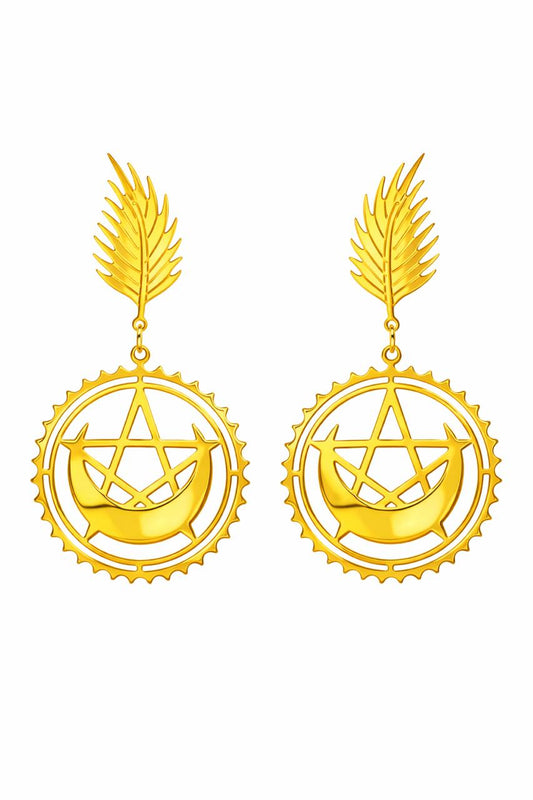 Golden Pentagram Leaf Drop Earrings