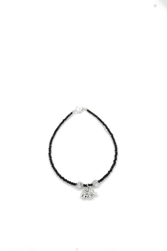 Black Beaded Elephant Charm Anklet