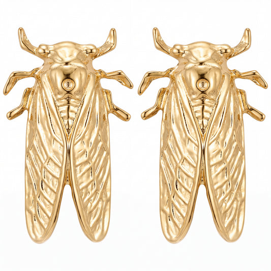 Gold-Plated Cicada Insect Statement Earrings
