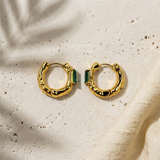 Emerald Cut Stone Gold-Plated Hoop Earrings - photo 2