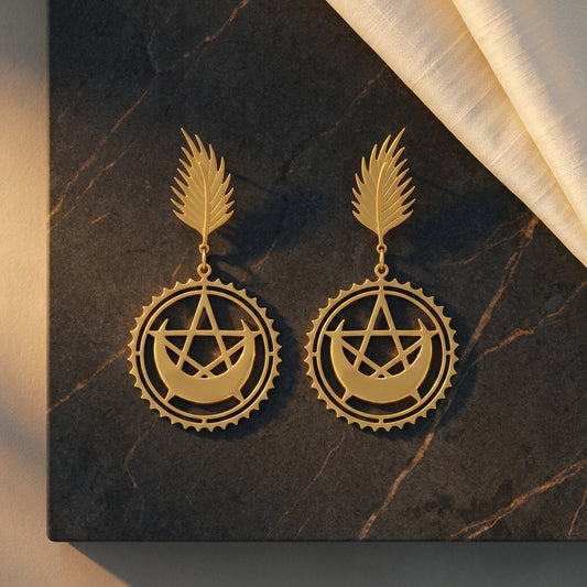 Golden Pentagram Leaf Drop Earrings