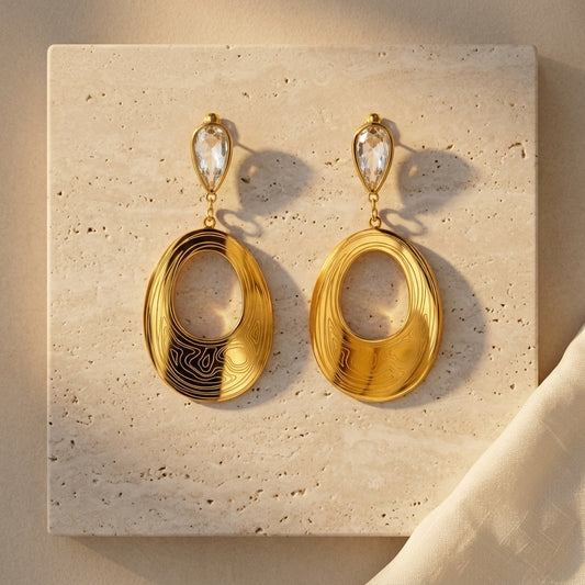 Gold-Tone Textured Oval Drop Earrings - photo 2