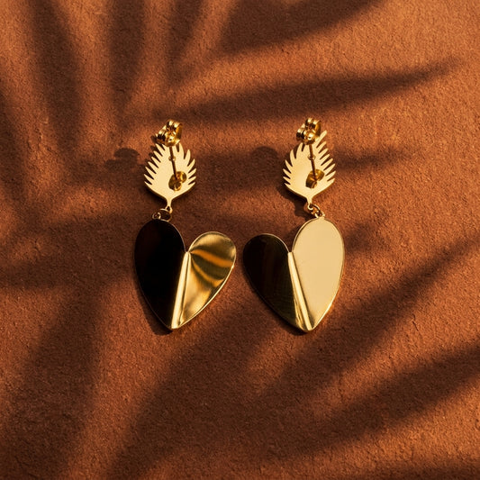 Dual Tone Leaf Heart Drop Earrings - photo 2