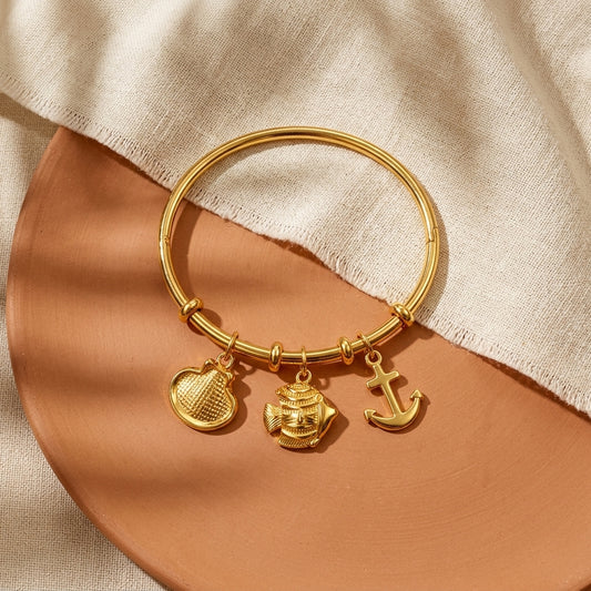 Gold-Plated Nautical Charm Bangle Bracelet - photo 2