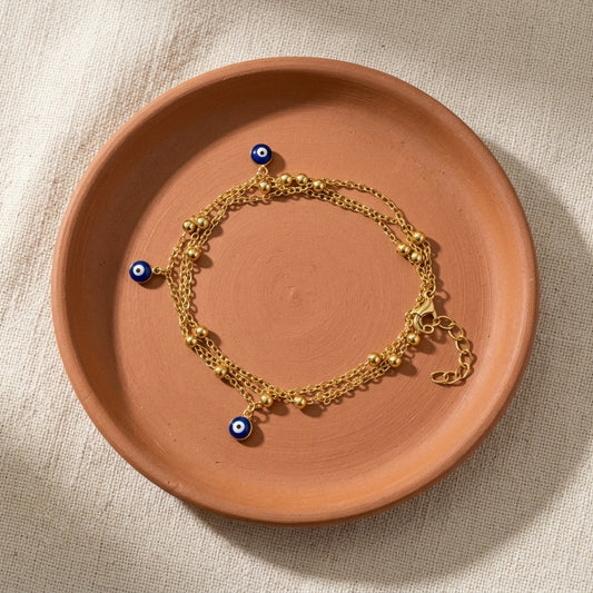 PUSHA Nazar Guard Multi-Layer Gold Anklet