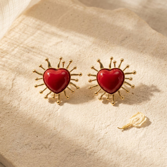 Golden Radiant Heart Statement Earrings
