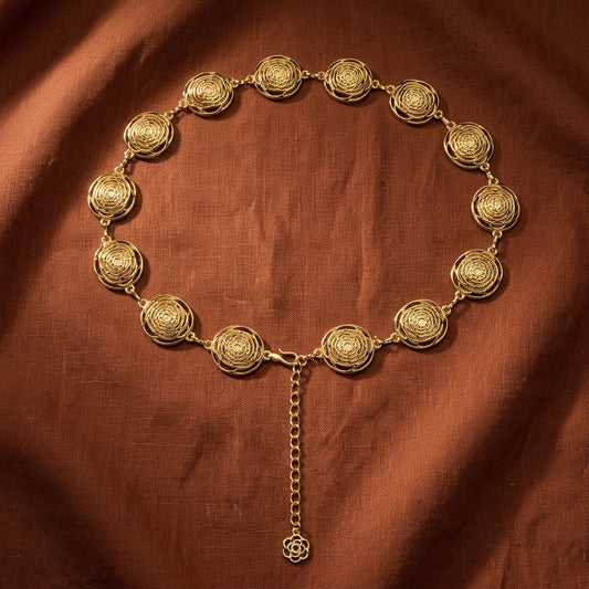 Golden Floral Disc Waist Chain Belt