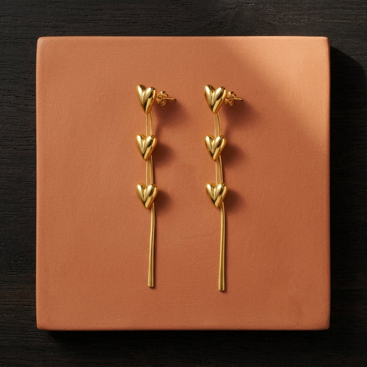 Golden Heart Drop Chain Earrings