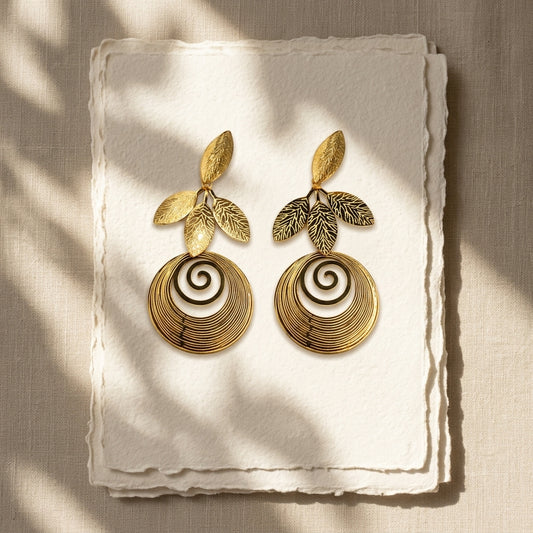 Gold-Tone Leaf & Spiral Statement Drop Earrings