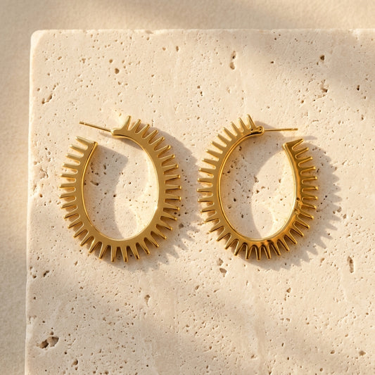 Gold-Plated Sunburst Hoop Earrings