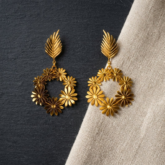 Floral Leaf Hoop Earrings