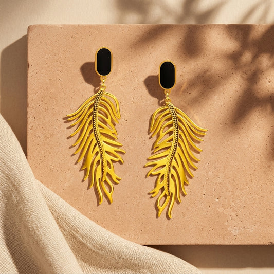 Gold-Tone Palm Leaf Drop Earrings