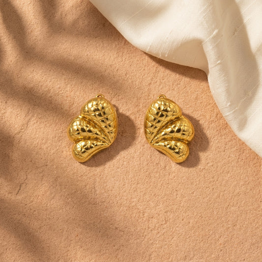 Textured Golden Leaf Statement Earrings
