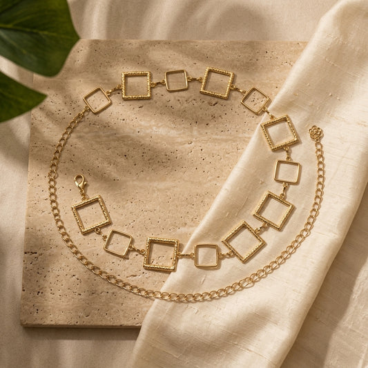 Geometric Gold Chain Statement Waist Belt