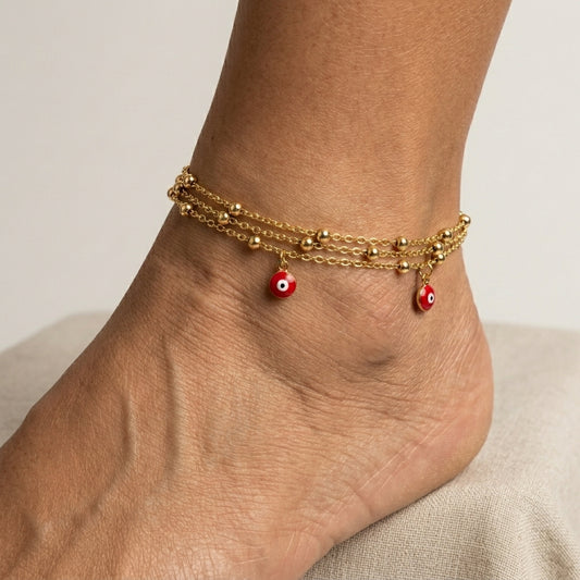 Gold Plated Evil Eye Charm Anklet for Women