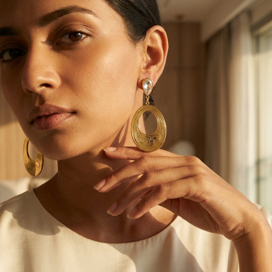 Gold-Tone Textured Oval Drop Earrings