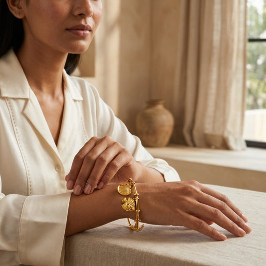 Gold-Plated Nautical Charm Bangle Bracelet