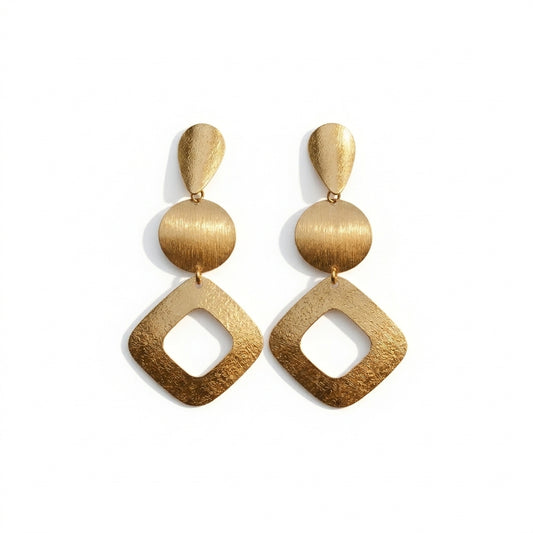 Geometric Textured Gold-Plated Statement Drop Earrings