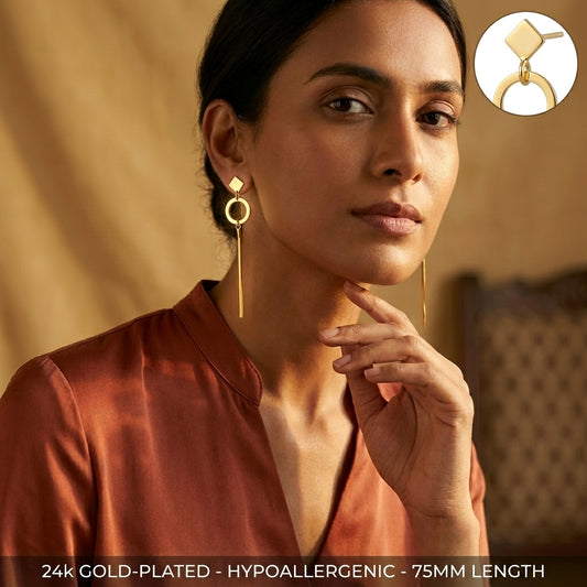 Gold-Plated Geometric Tassel Drop Earrings