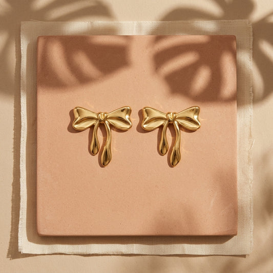 Gold-Plated Bow Knot Stud Earrings