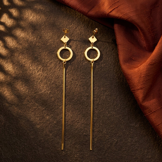 Gold-Plated Geometric Tassel Drop Earrings - photo 2