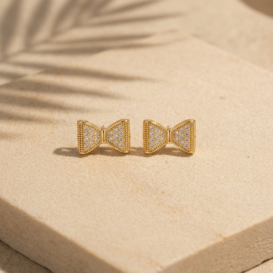 Sparkling Bow Tie Stud Earrings